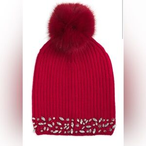 ADRIENNE LANDAU The Scarlett Embellished & Faux Fur Trim Wool Beanie